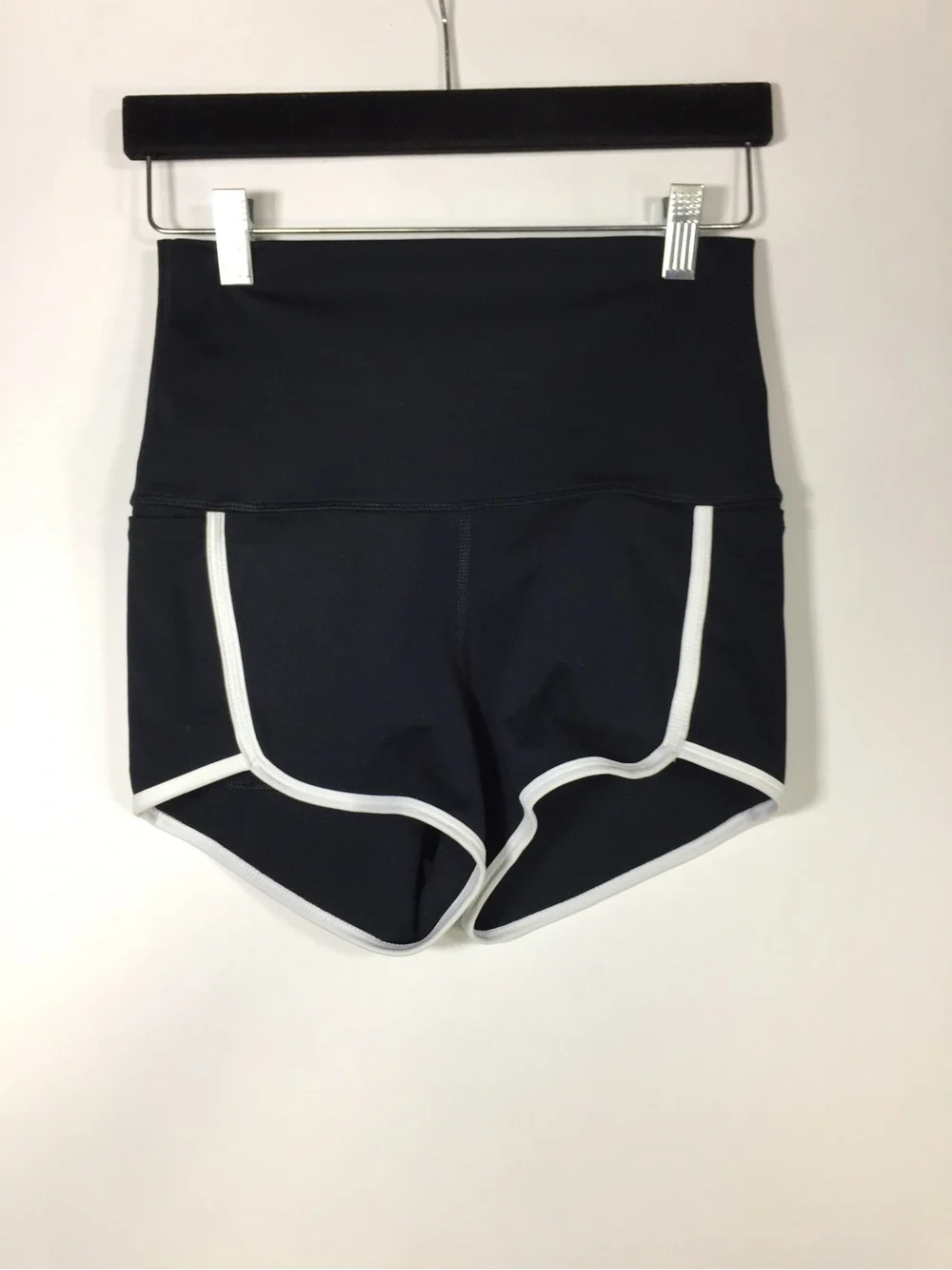 Free People Sporty Black High-Rise Athletic Shorts with White Trim